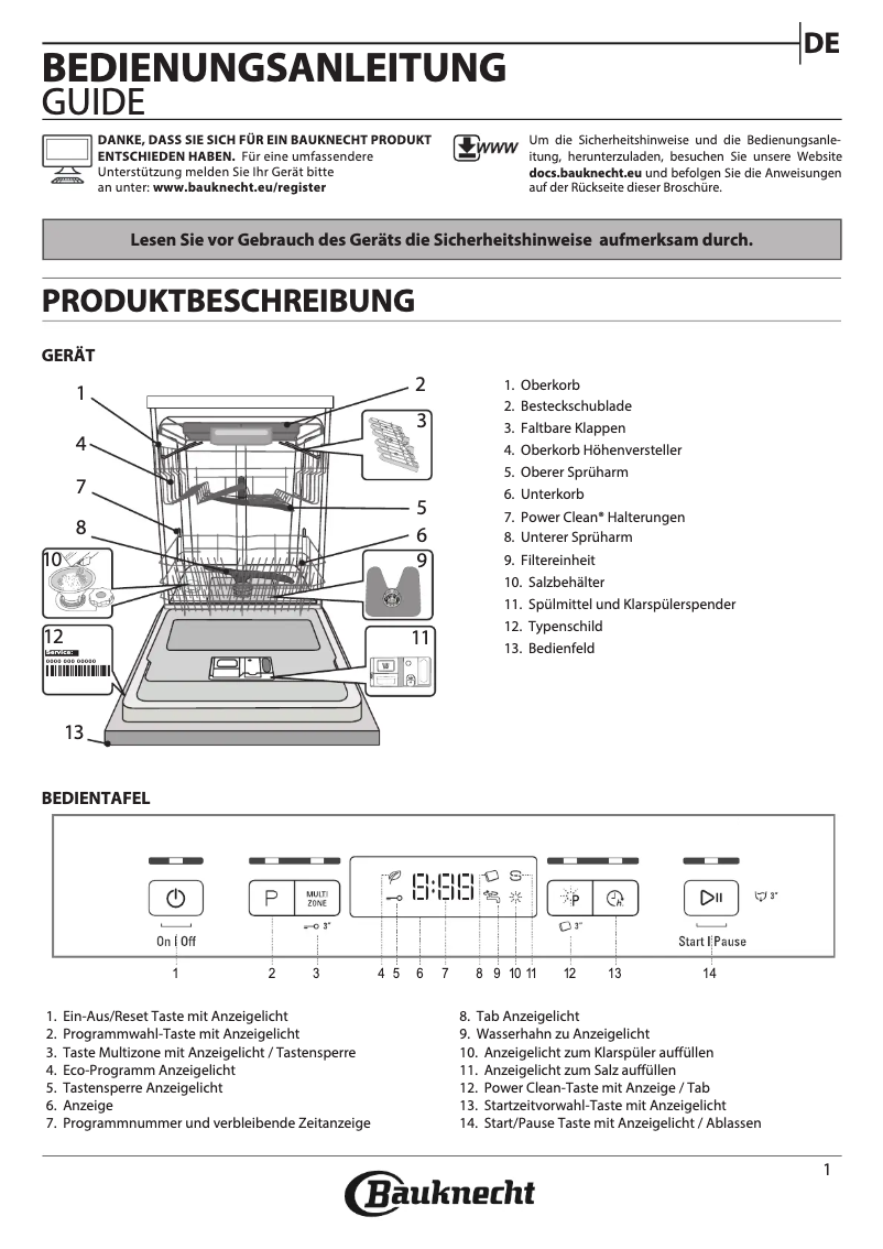 Page 1 de la notice Manuel utilisateur Bauknecht BFC 3C26 PF A