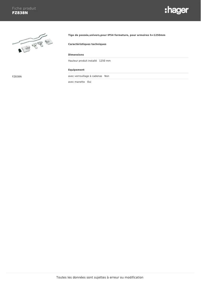 Page n°1 - Manuel utilisateur Hager FZ838N