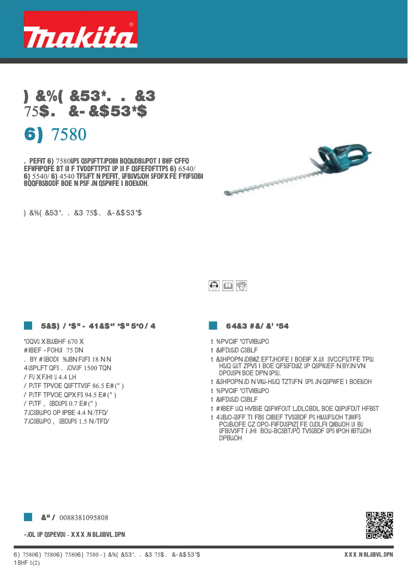 Page 1 de la notice Fiche technique Makita UH7580