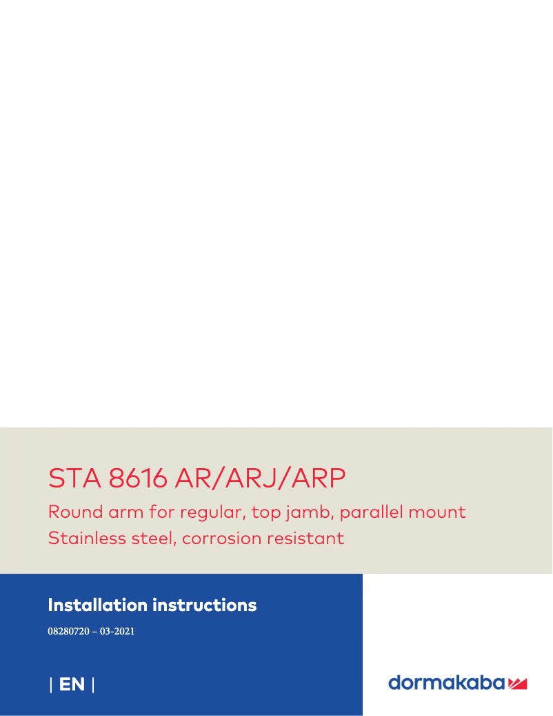 Page n°1 - Manuel utilisateur Dormakaba STA 8600