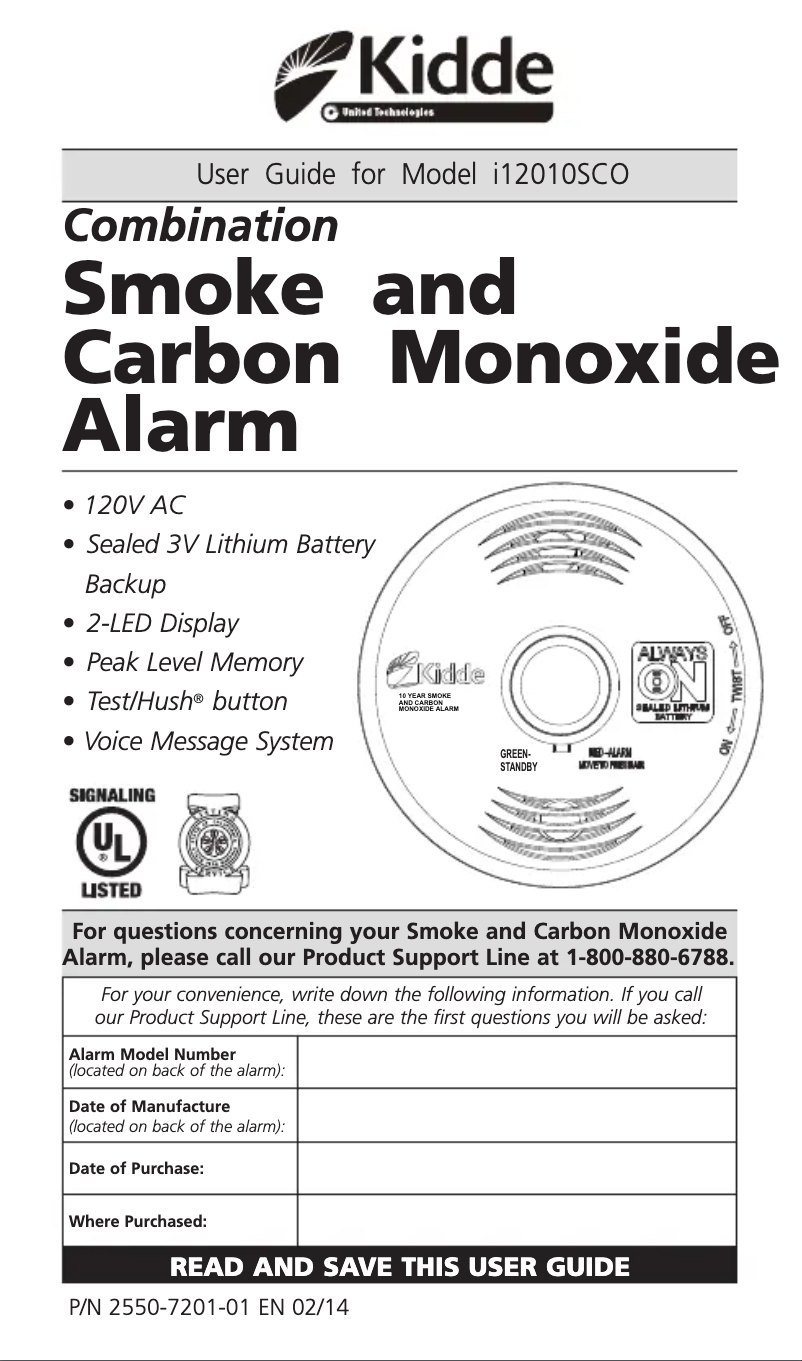 Page 1 de la notice Manuel utilisateur Kidde Worry-Free i12010SCO