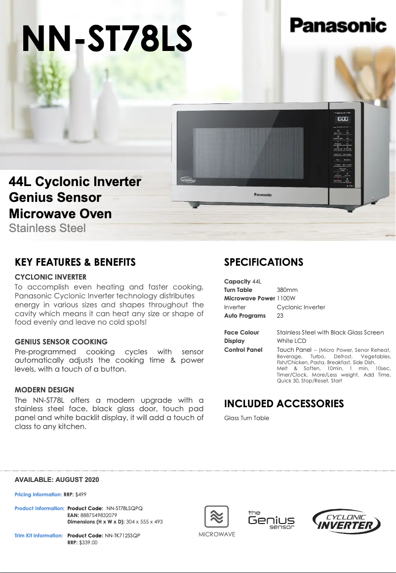 Page 1 de la notice Fiche technique Panasonic Cyclonic Inverter NN-ST78LS