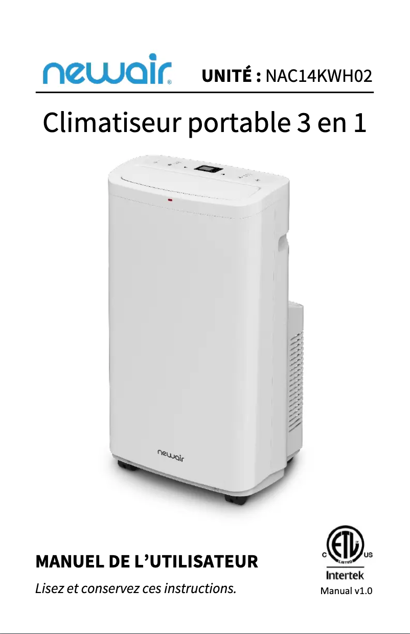 Page n°1 - Manuel utilisateur NewAir NAC14KWH02