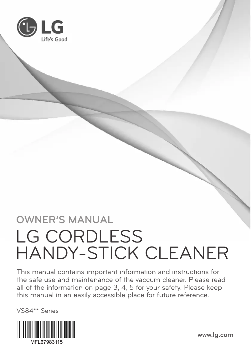 Page 1 de la notice Manuel utilisateur LG VS8402SCW