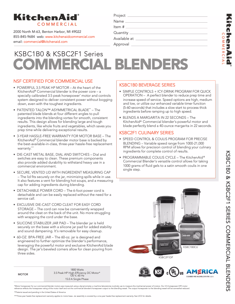Page 1 de la notice Fiche technique KitchenAid KSBC1B0