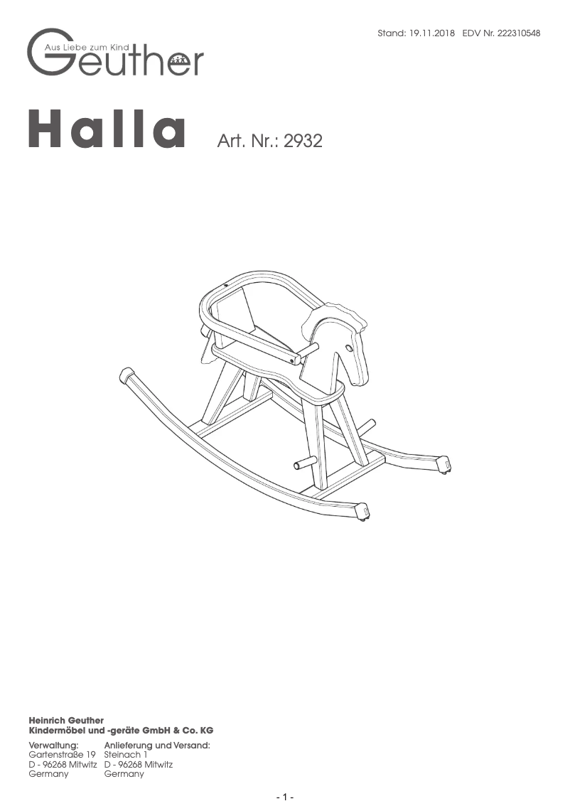 Page n°1 - Manuel utilisateur Geuther Halla 2932