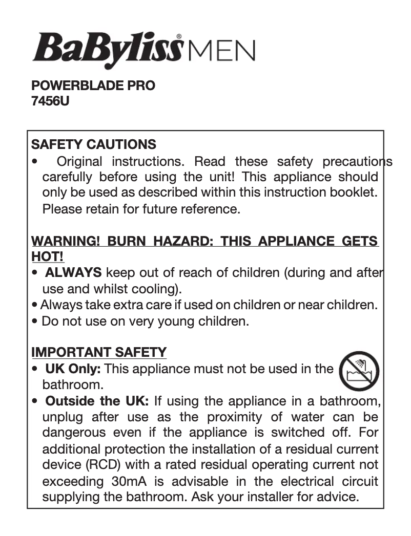 Page n°1 - Manuel utilisateur BaByliss Powerblade Pro 7456U
