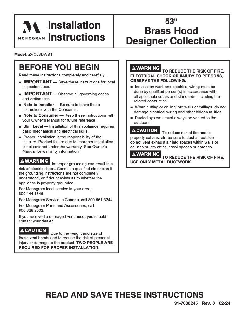 Image de la première page du manuel de l'appareil ZVC53DWB1