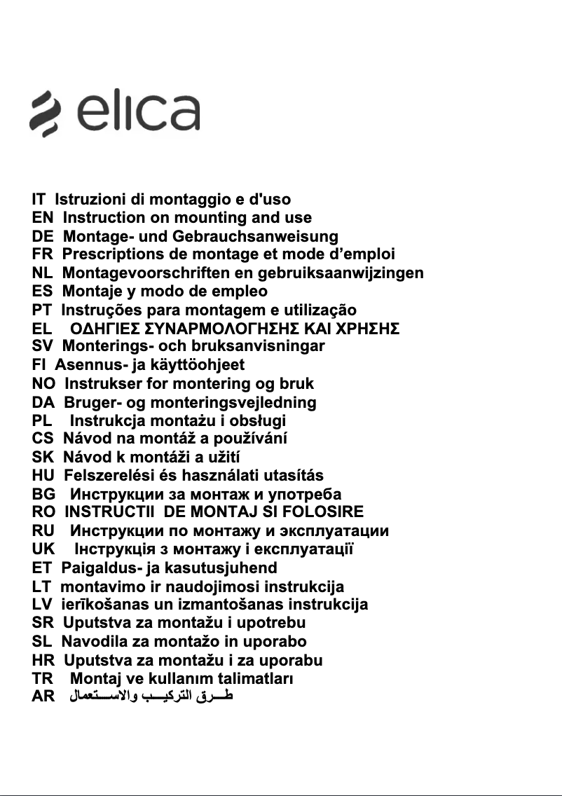 Page n°1 - Manuel utilisateur Elica Space