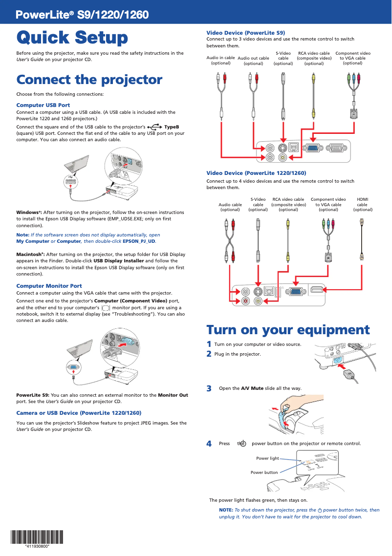 Imagen de la primera página del manual del dispositivo PowerLite S9