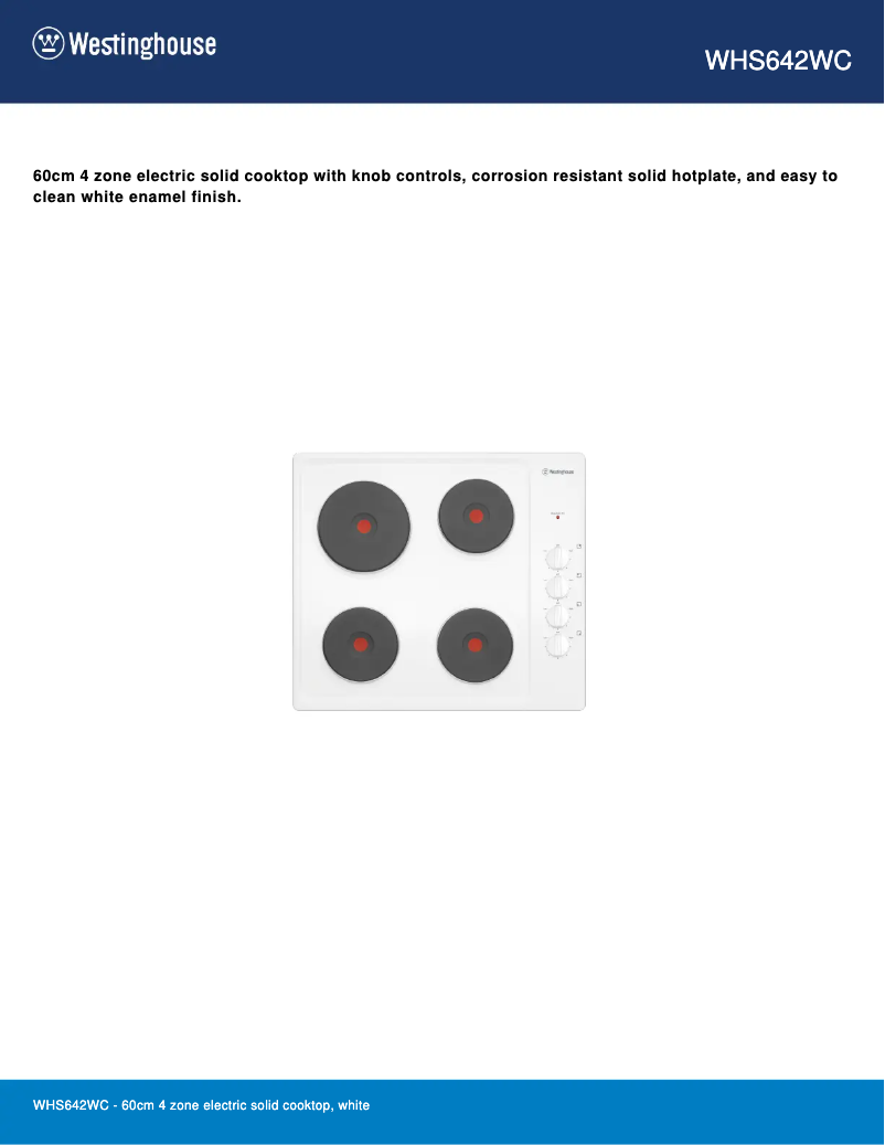 Page n°1 - Fiche technique Westinghouse WHS642WC