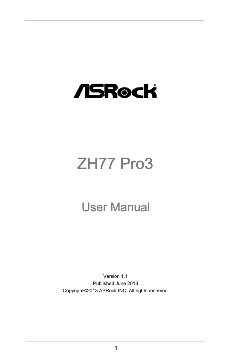 Page n°1 - Manuel utilisateur Asrock ZH77 PRO3