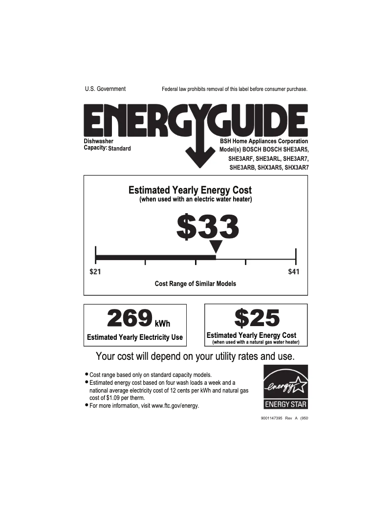 Page n°1 - Label énergétique Bosch Ascenta SHE3AR76UC