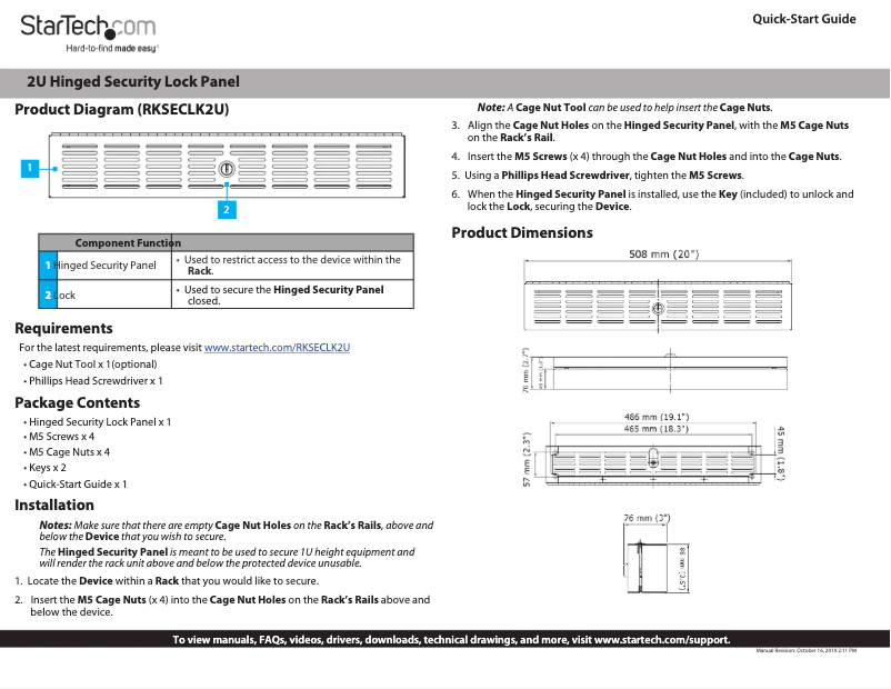 Page n°1 - Manuel utilisateur StarTech.com RKSECLK2U