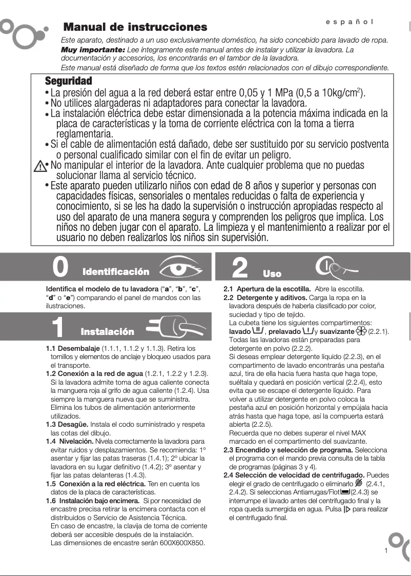 Page 1 de la notice Manuel utilisateur Fagor FE 8214