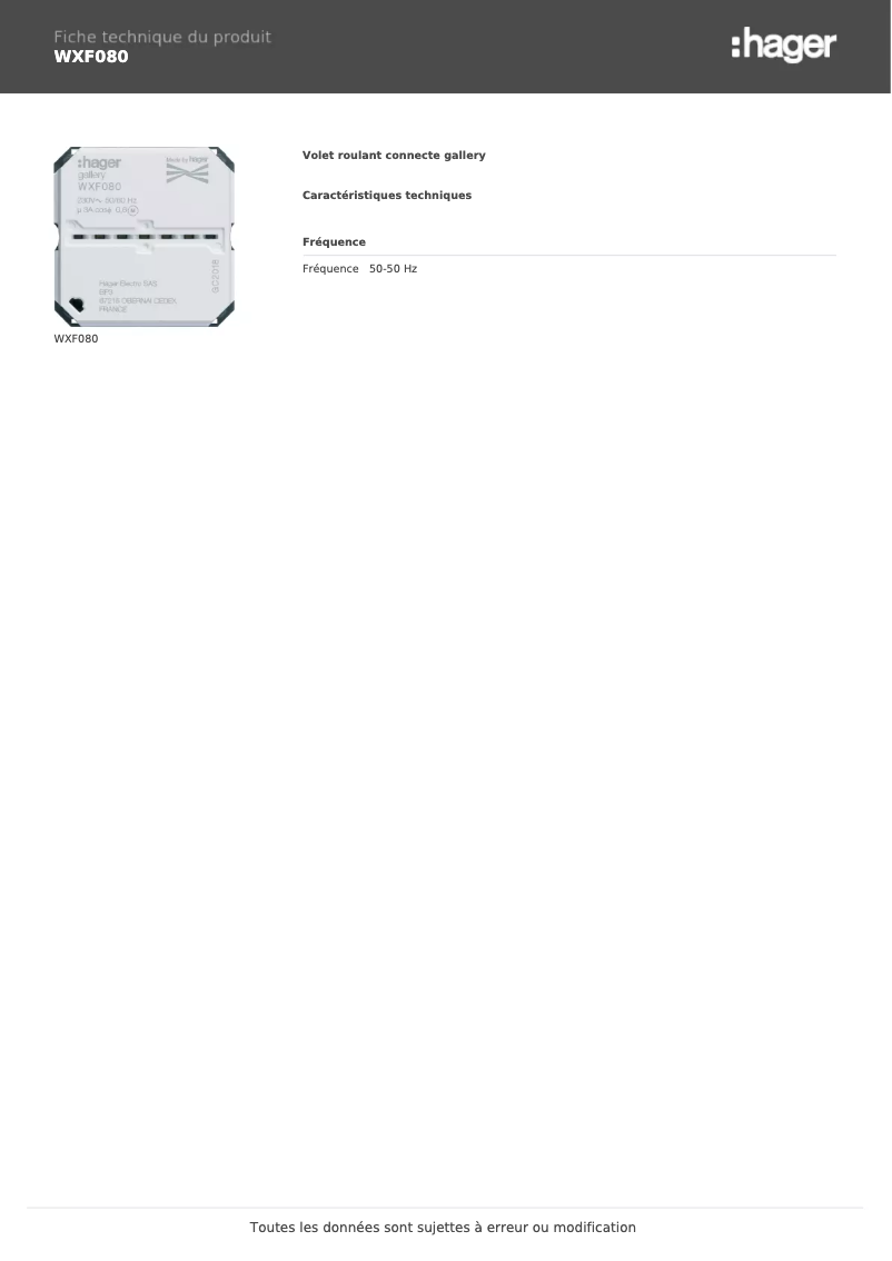 Image de la première page du manuel de l'appareil WXF080