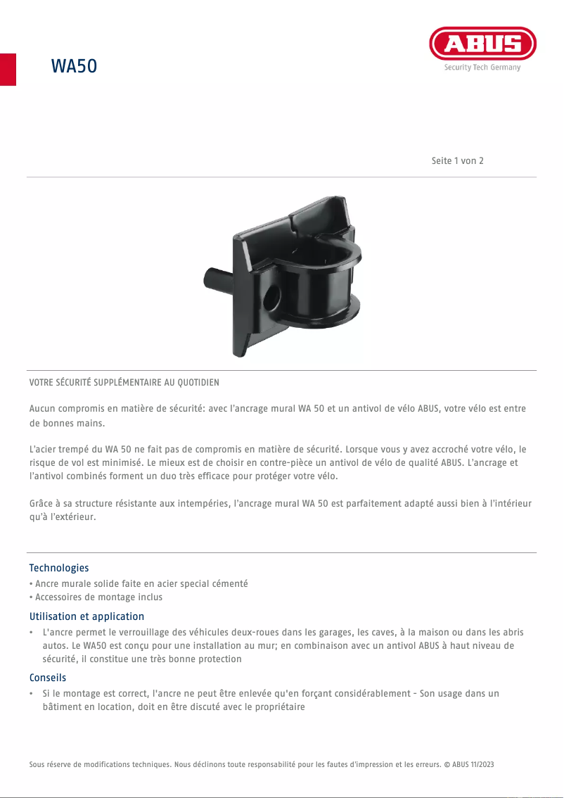 Image de la première page du manuel de l'appareil WA50