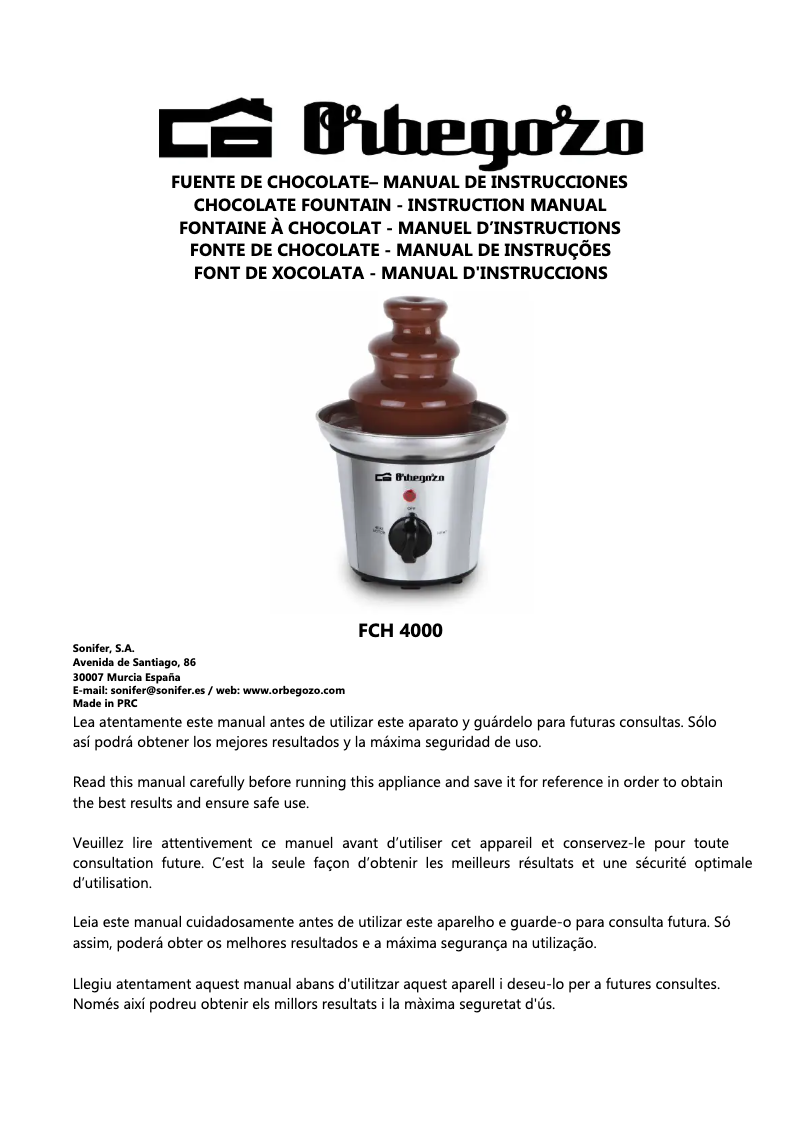 Page n°1 - Manuel utilisateur Orbegozo FCH 4000