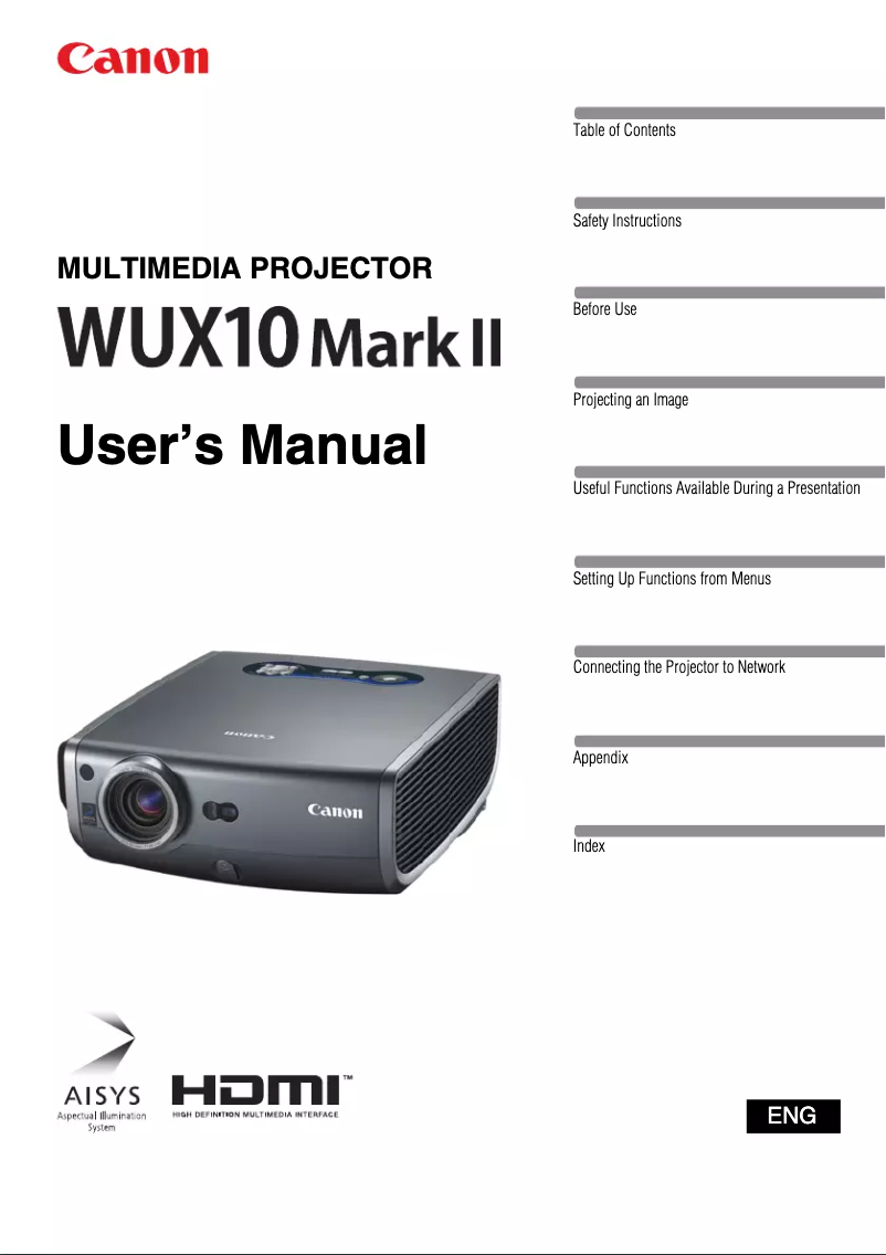 Page n°1 - Manuel utilisateur Canon XEED WUX10 Mark II