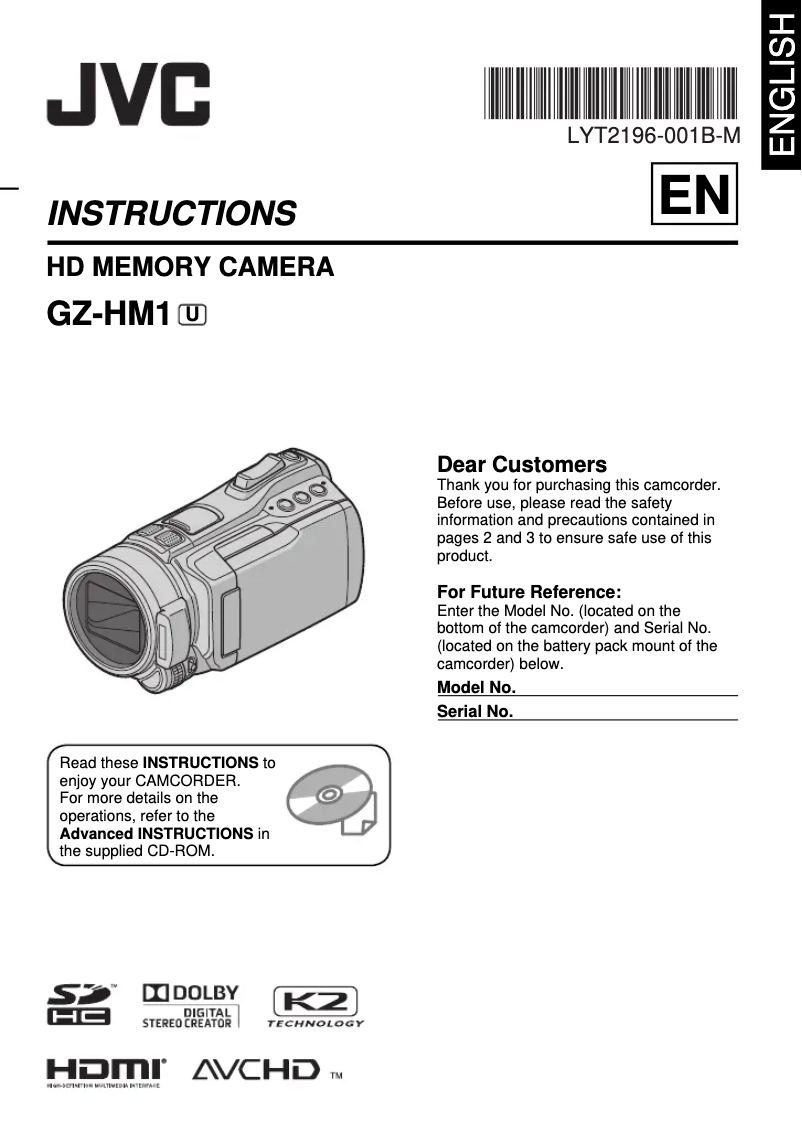 Page n°1 - Manuel utilisateur JVC Everio GZ-HM1