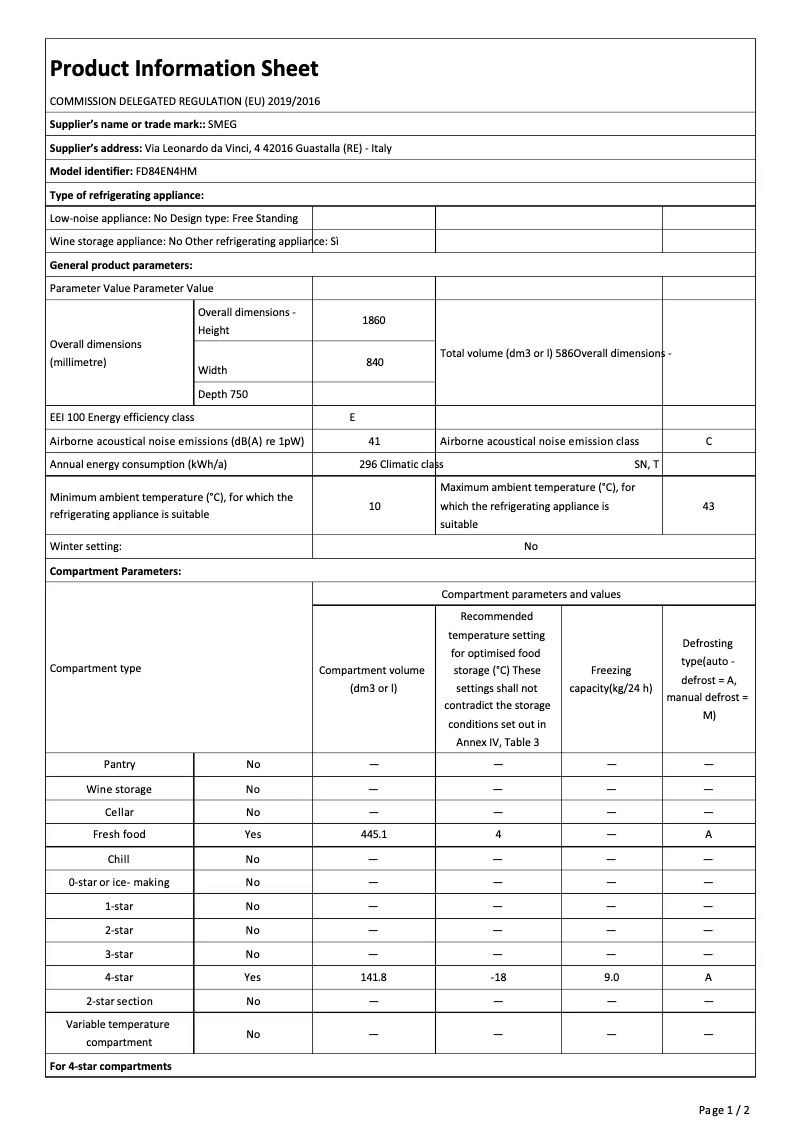 Page 1 de la notice Brochure Smeg FD84EN4HM
