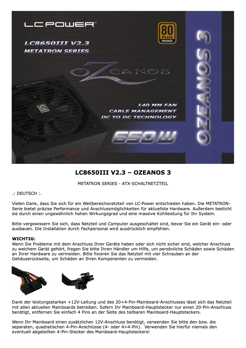 Page 1 de la notice Manuel utilisateur LC-Power Ozeanos 3 LC8650III V2.3