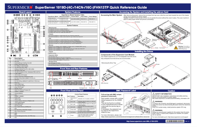 Page 1 de la notice Guide de démarrage rapide Supermicro SuperServer 1019D-14CN-FHN13TP
