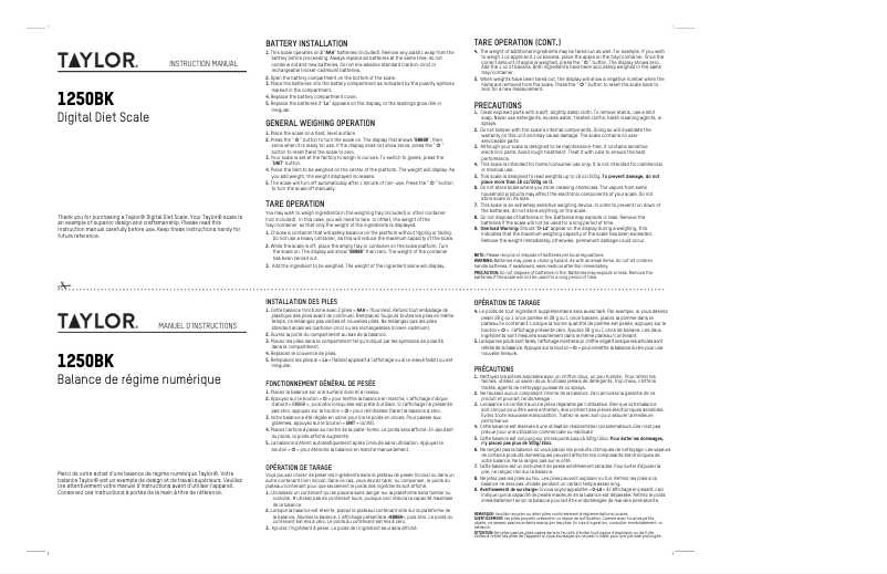 Página 1 del manual Manual de usuario Taylor 1250BK