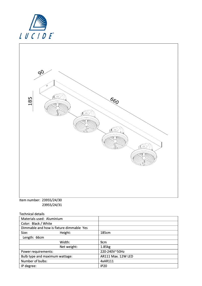 Page 1 de la notice Manuel utilisateur Lucide Xentrix 23955/24/30