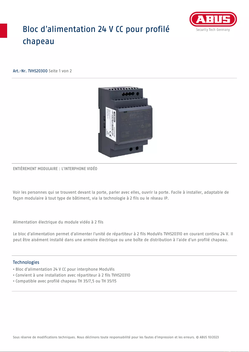 Page n°1 - Fiche technique Abus TVHS20300