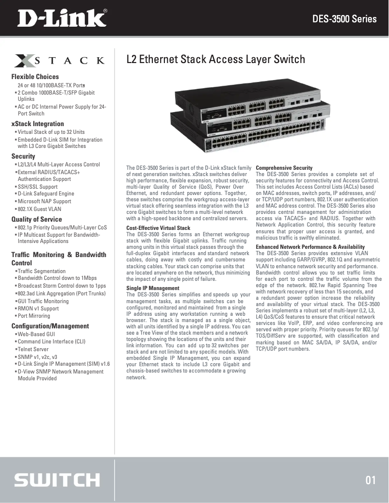 Page 1 de la notice Fiche technique D-Link DES-3526DC