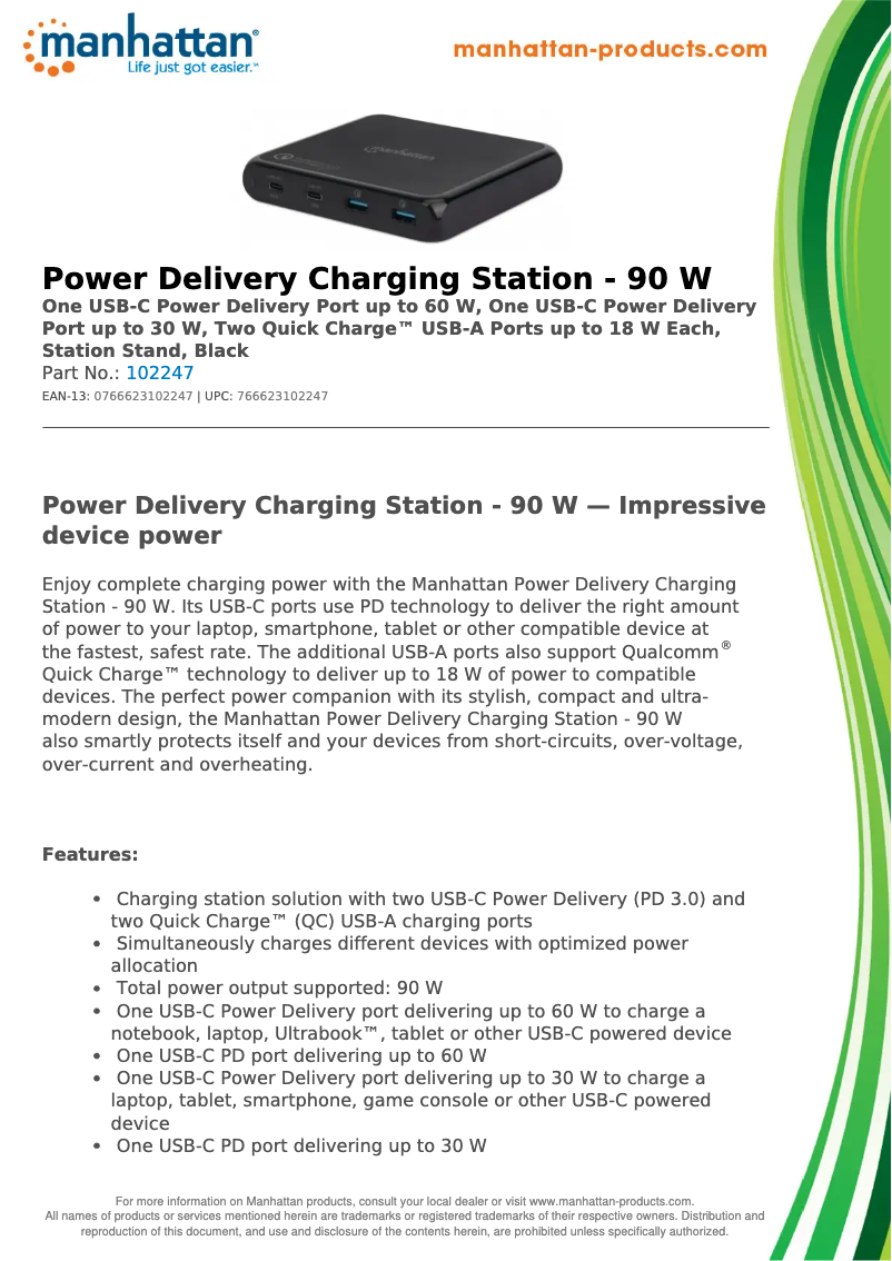 Página 1 del manual Ficha técnica Manhattan 102247