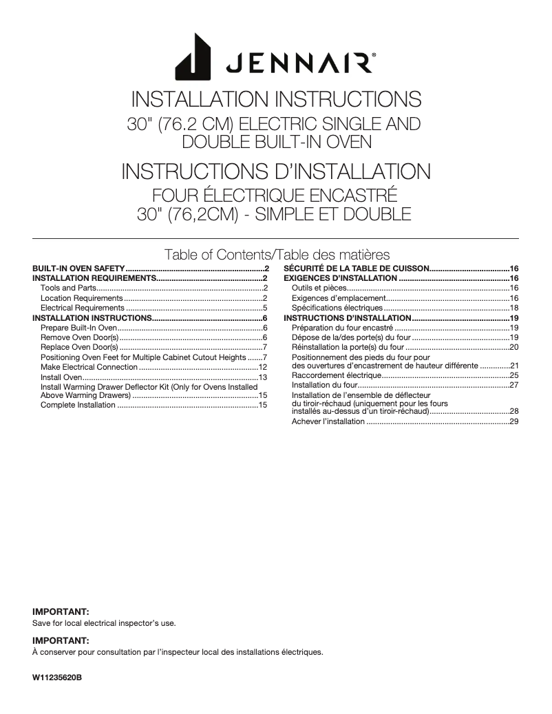 Page 1 de la notice Guide d'installation Jenn-Air JJW3830LL