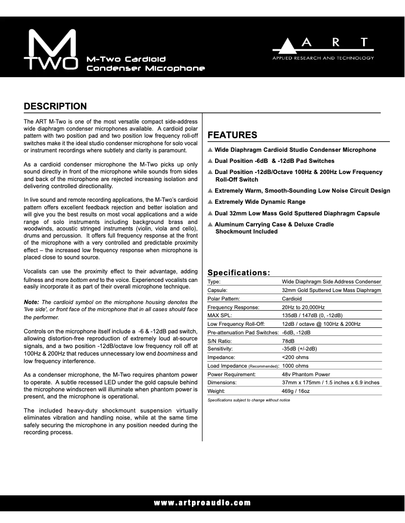 Page n°1 - Manuel utilisateur ART M-Two