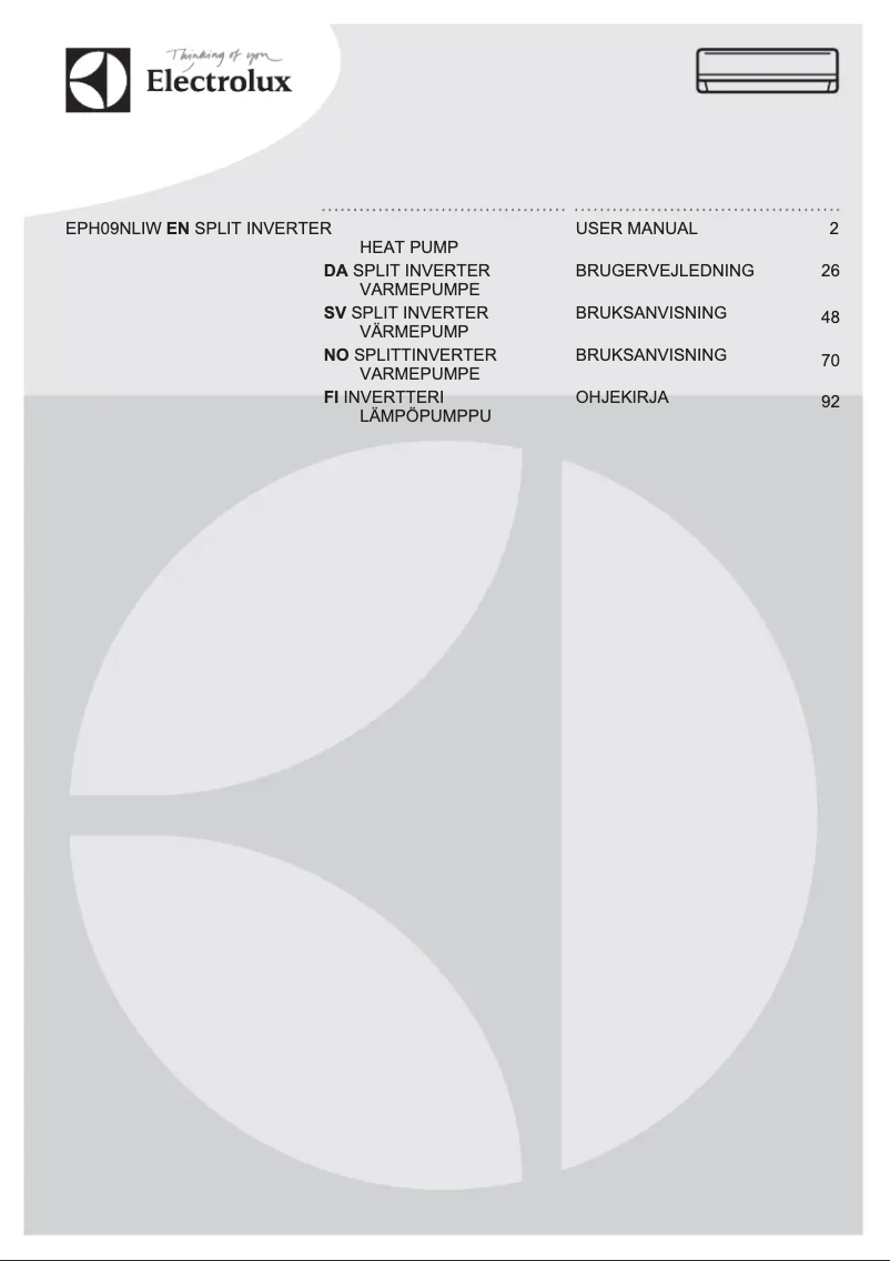 Page 1 de la notice Manuel utilisateur Electrolux EPH09NLIWI