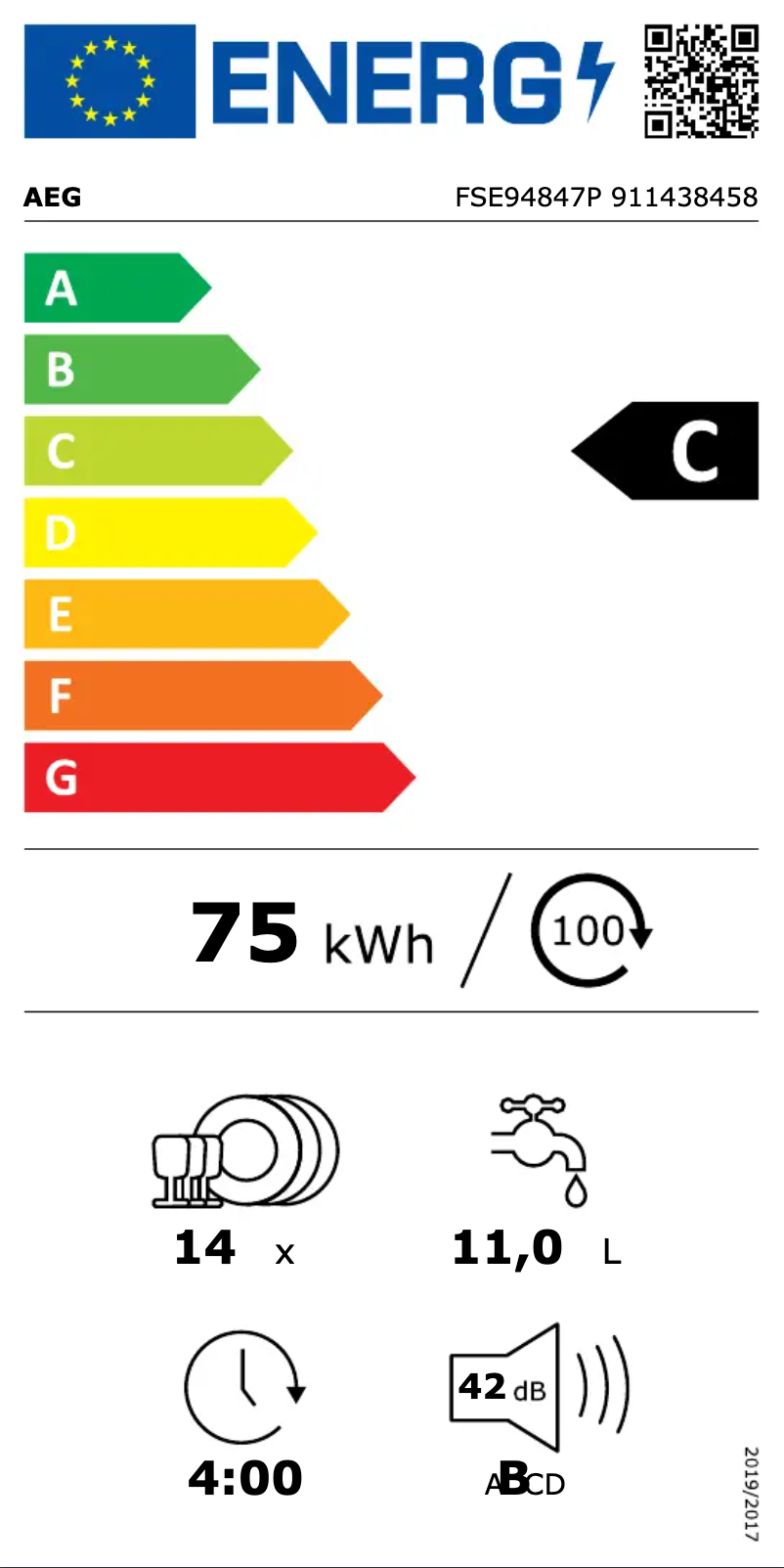 Page n°1 - Label énergétique AEG FSE94847P