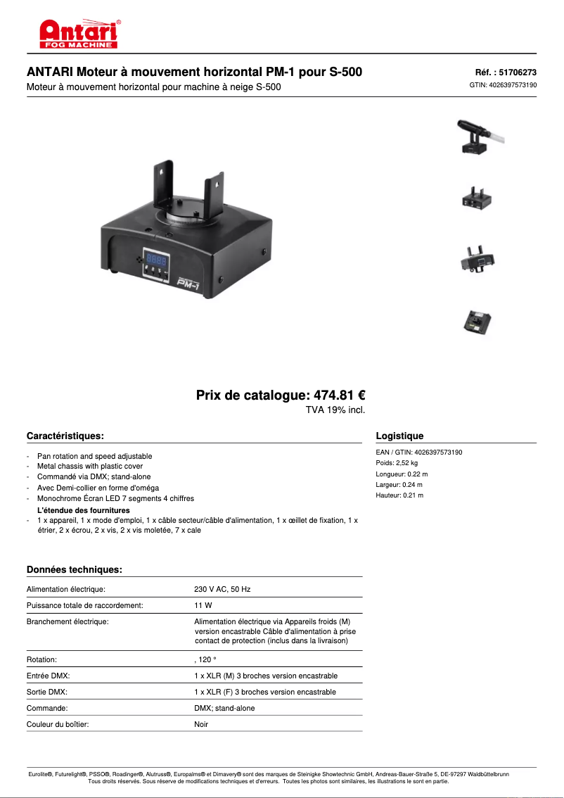 Page 1 de la notice Fiche technique Antari PM-1