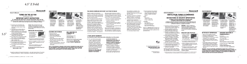 Page 1 de la notice Manuel utilisateur Honeywell Turbo On The Go HTF090