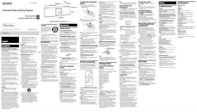 Page 1 de la notice Manuel utilisateur Sony RDP-M15iP