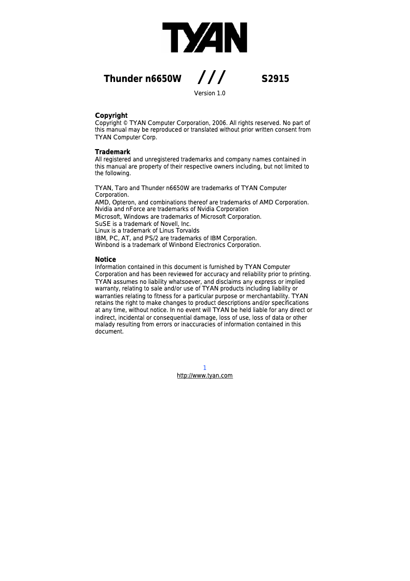 Page n°1 - Manuel utilisateur Tyan S2915