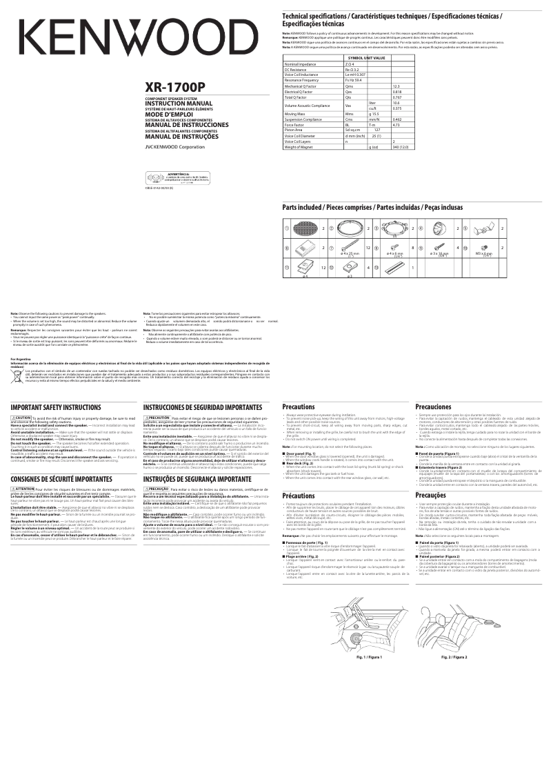 Page 1 de la notice Manuel utilisateur Kenwood eXcelon XR-1700P