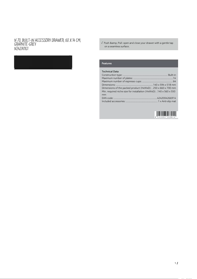 Page 1 de la notice Fiche technique Neff N24ZA11G1