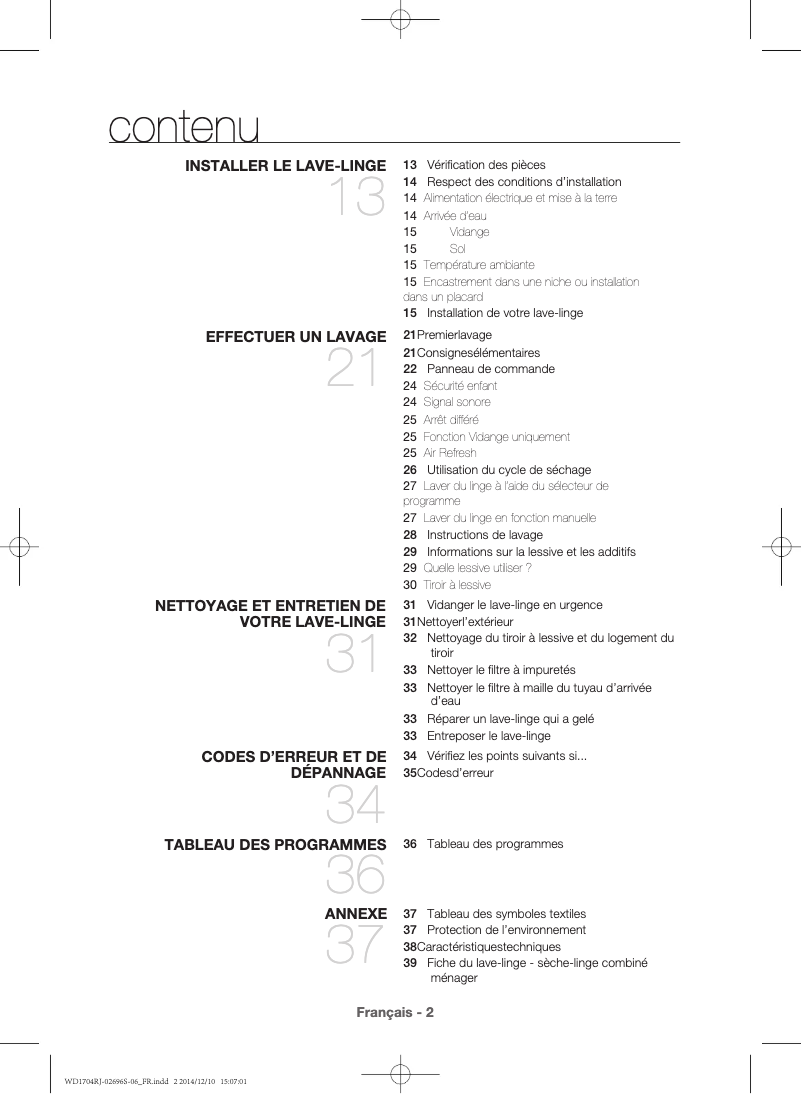 Page 1 de la notice Guide d'installation Samsung WD1702RJV2