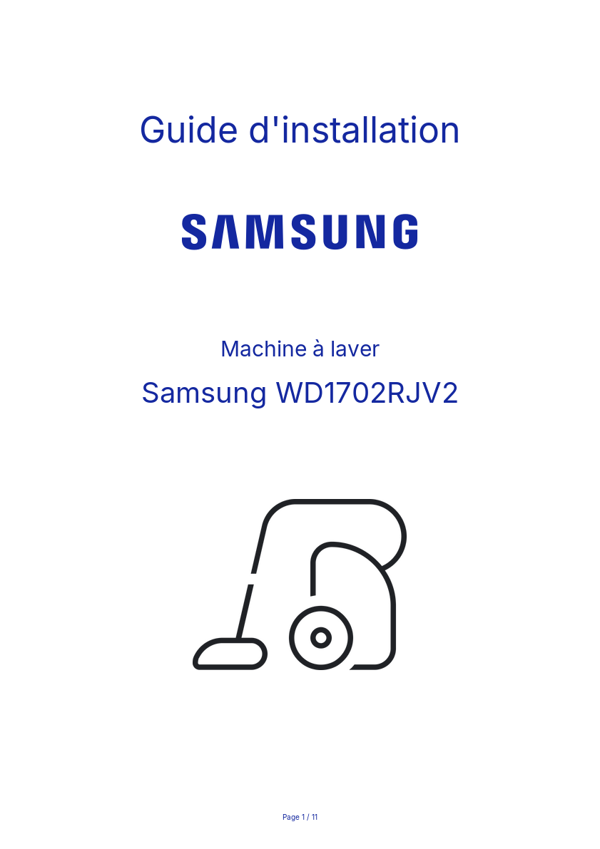 Page n°1 - Guide d'installation Samsung WD1702RJV2