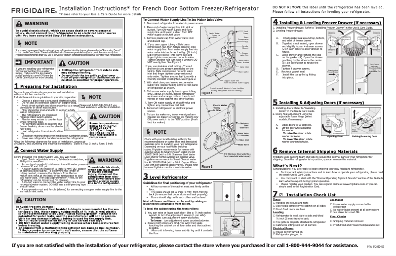 Page n°1 - Guide d'installation Frigidaire FDBC2250SS