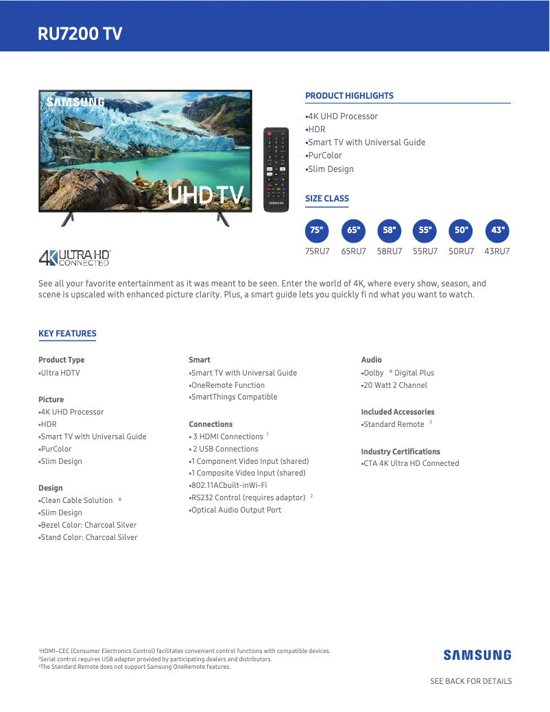 Image de la première page du manuel de l'appareil UN55RU7200