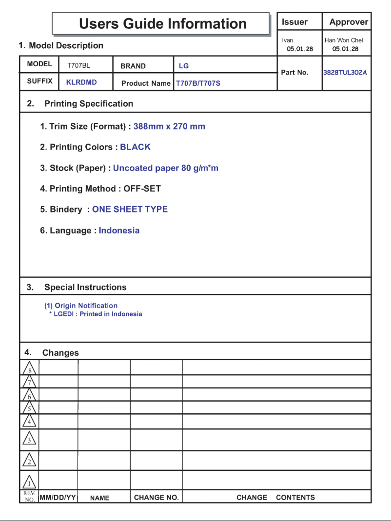 Page n°1 - Manuel utilisateur LG T707S