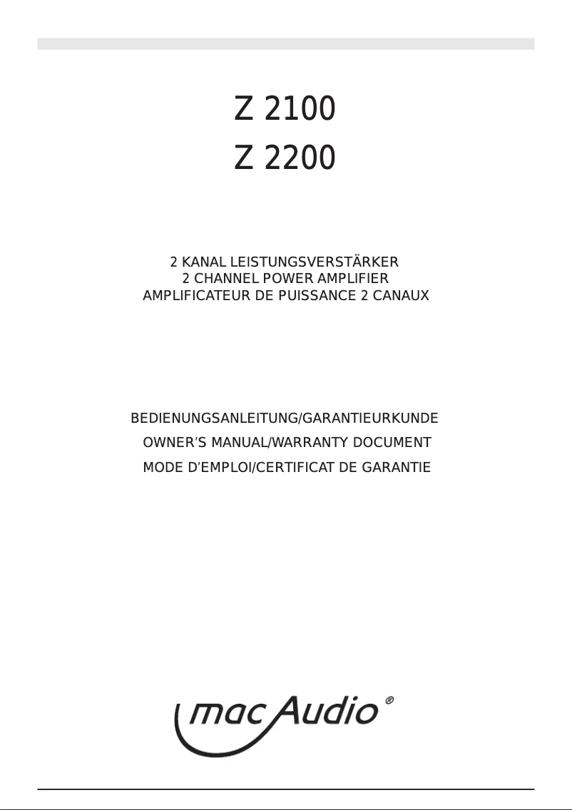 Page n°1 - Manuel utilisateur Mac Audio Z 2200