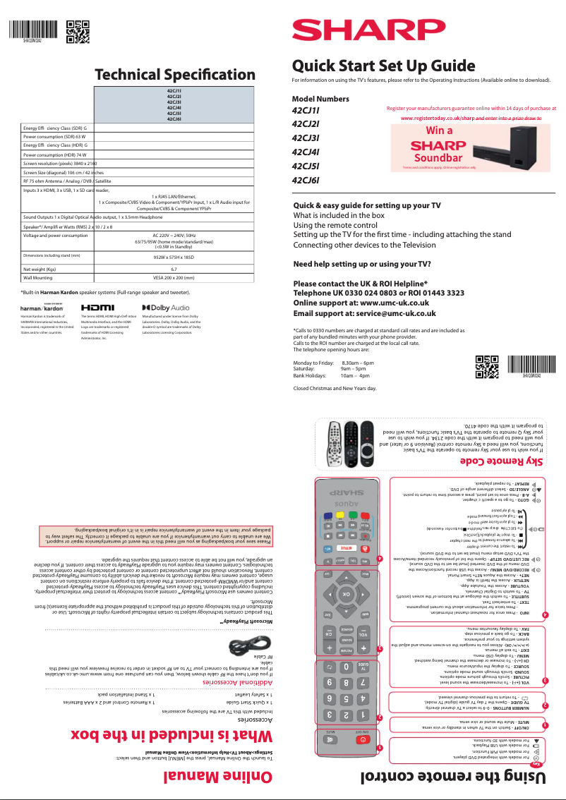 Page 1 de la notice Guide de démarrage rapide Sharp 42CJ1I