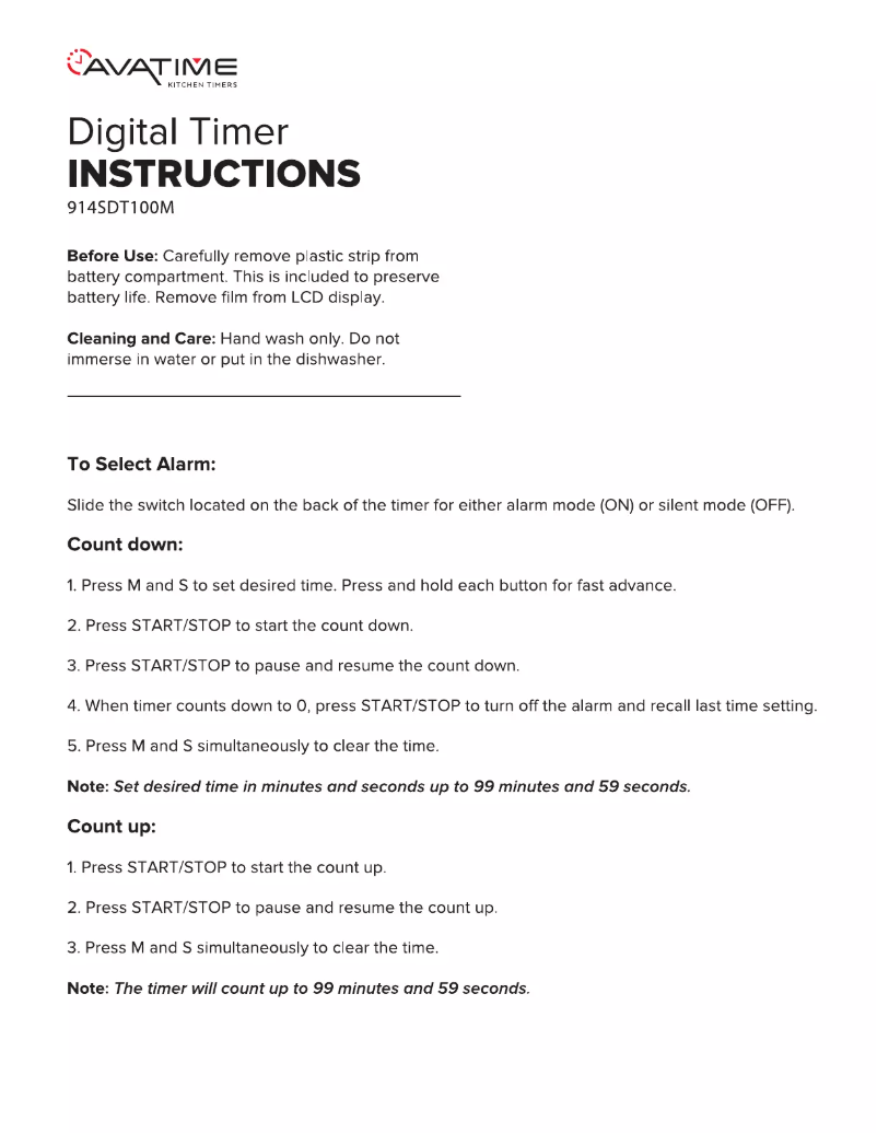 Page 1 de la notice Manuel utilisateur AvaTime 914SDT100M